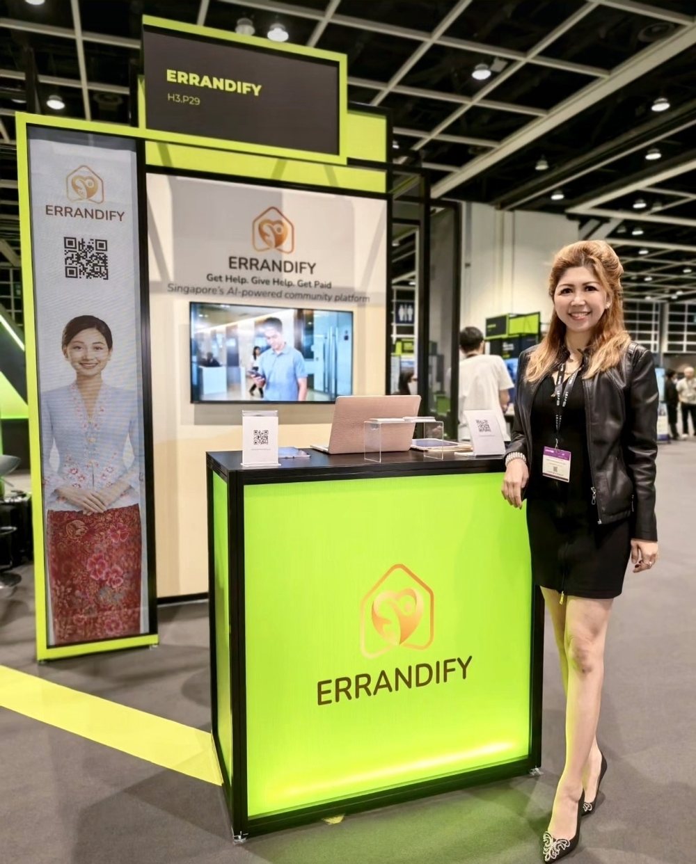 Celestia Faith Chong at her exhibition booth in the Startup Zone, LEAP East 2026, Hong Kong.